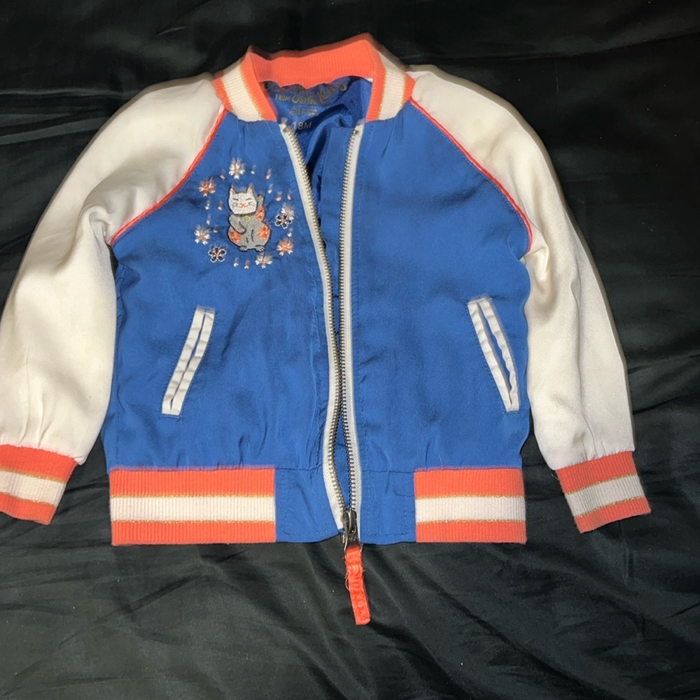 🌺Host Pick🌺 Embroidered Satin Bomber Jacket Blue White Japan Cat Flowers